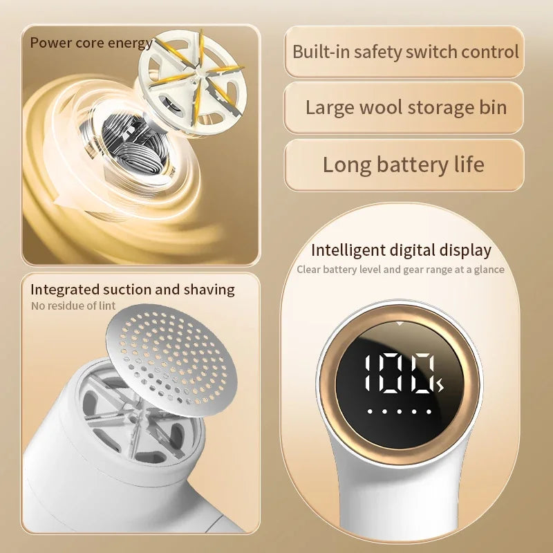USB Charging Mini Electric Lint Remover Intelligent Digital Display Hairball Trimmer Portable For Sweaters Sofas 5 Gear Shaver