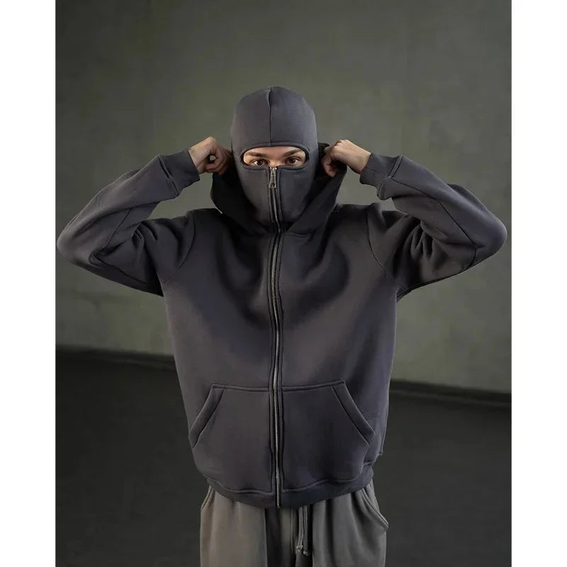 2025 Autumn Men Balaclava Y2K Gothic Harajuku Winter New Item Double Hooded Sweatshirt Men's Hooded Mask Zipper Sportswear Women